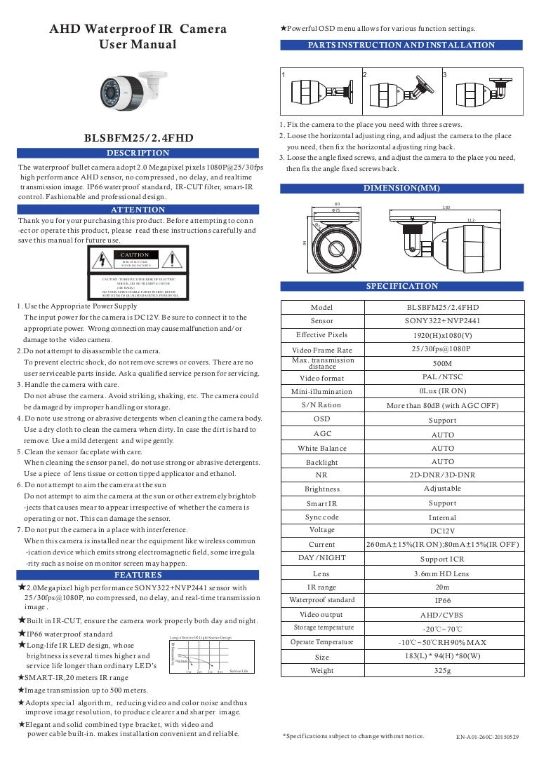 AHD Waterproof IR Camera User Manual