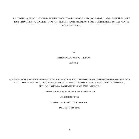 Turnover tax compliance in Kenya: Juma William