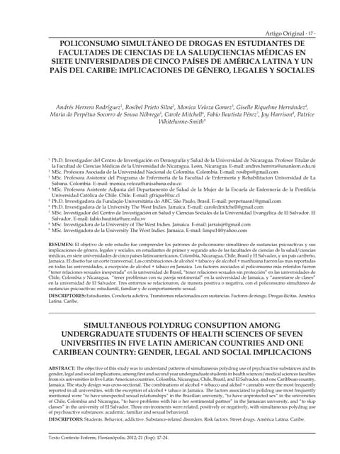 POLICONSUMO SIMULTÁNEO DE DROGAS EN ESTUDIANTES DE FACULTADES DE CIENCIAS DE LA SALUD/CIENCIAS MÉDICAS