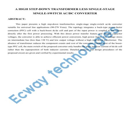 A high step down transformer less single-stage single-switch acdc converter
