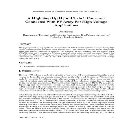 A High Step Up Hybrid Switch Converter Connected With PV Array For High Voltage Applications