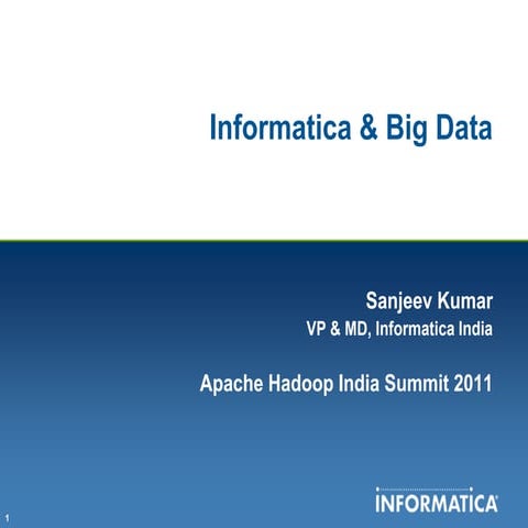 Apache Hadoop India Summit 2011 talk "Informatica and Big Data" by Snajeev Kumar