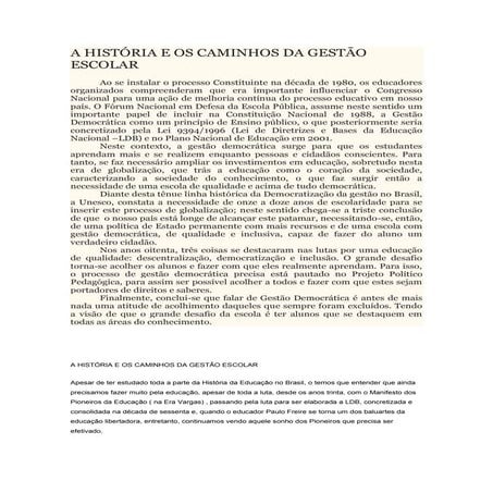 A história e os caminhos da gestão escolar | DOCX
