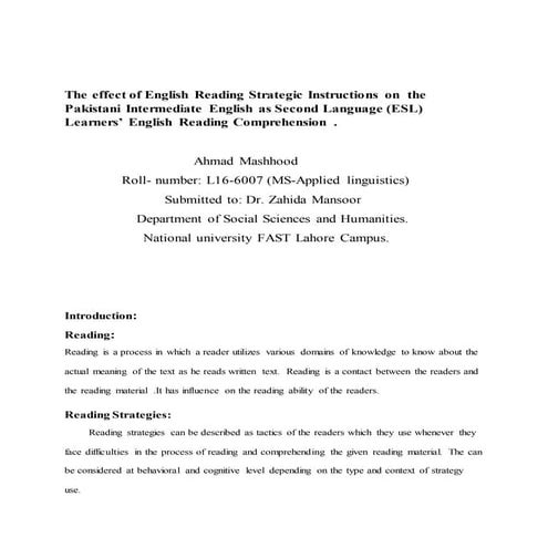 The Use of Cognitive Reading Strategies to Enhance EFL Students ...