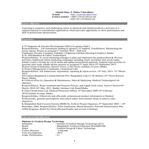 Ahmad shan  i-ilahee chowdhury's CV
