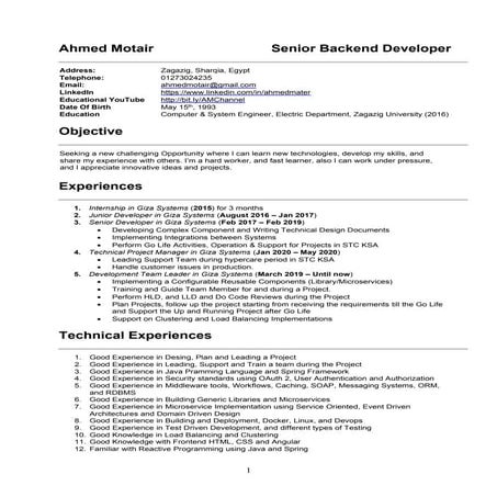 Ahmed Motair CV April 2024 (Senior SW Developer) | PDF