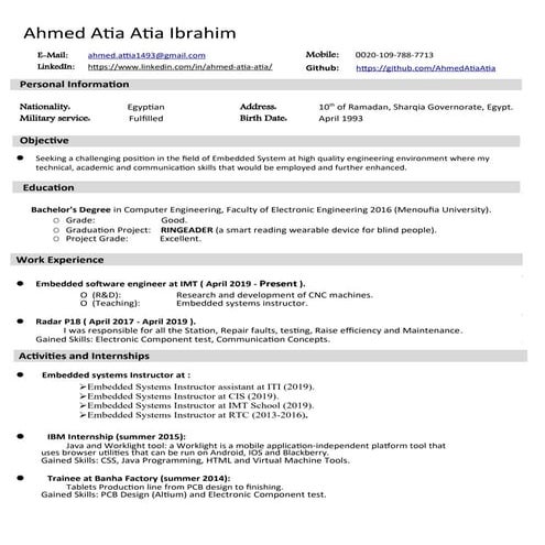 Ahmed atia cv embedded software engineer | PDF