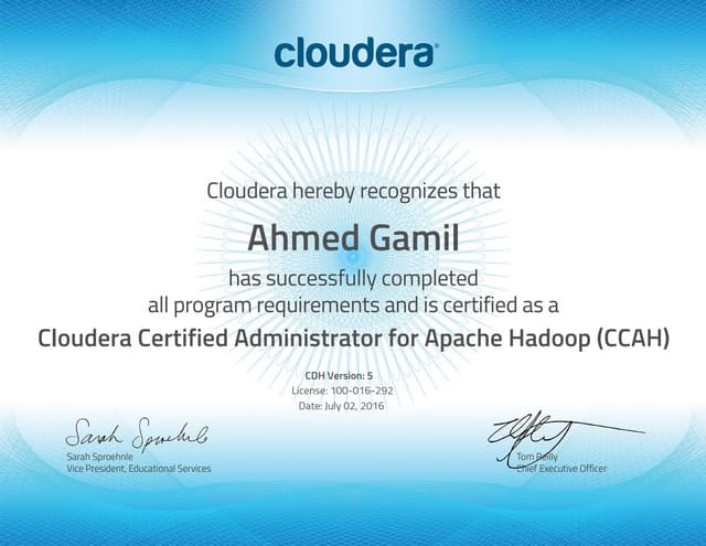 Cloudera Certified Hadoop Administrator cca-500 Ahmed gamil 