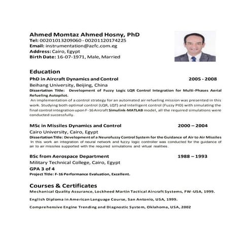 Ahmed Momtaz Hosny's Resume