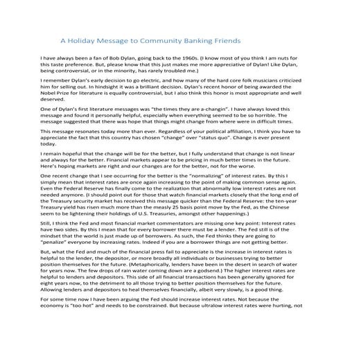 A Holiday Message to Community Banking Friends 2016