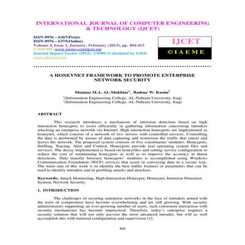 A honeynet framework to promote enterprise network security