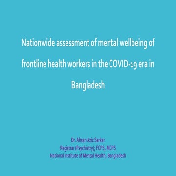 Nationwide assessment of mental wellbeing of frontline health workers in the COVID-19 era in Bangladesh