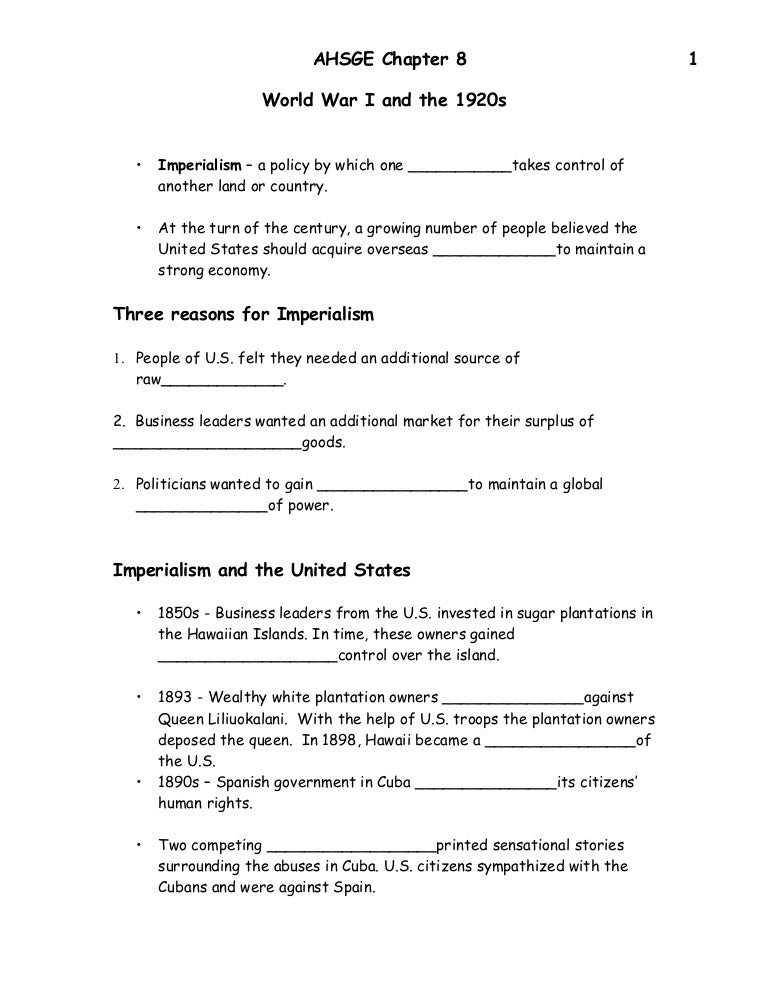 AHSGE Social Studies chapter 8 Student notes