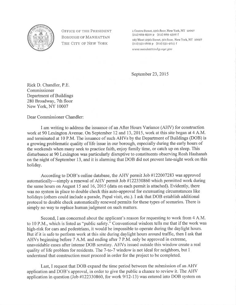 Letters to Department of Buildings regarding AfterHours Variance vio…