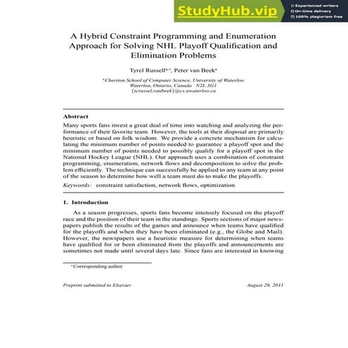 A Hybrid Constraint Programming And Enumeration Approach For Solving NHL Play...