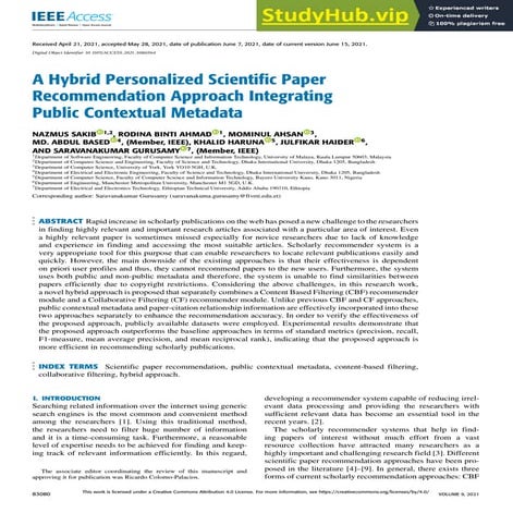 Srvycite: a hybrid scientific article recommendation system | PDF