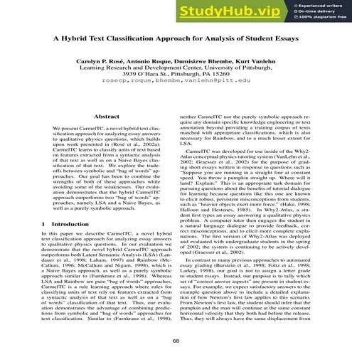 A Hybrid Text Classification Approach For Analysis Of Student Essays | PDF