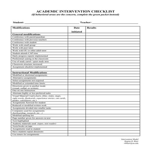 Intervention Checklist | DOC
