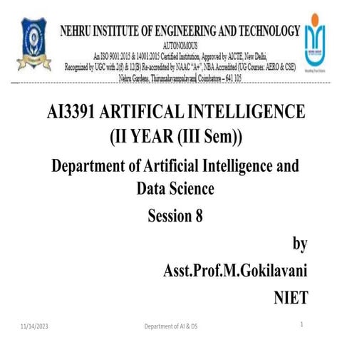 AI3391 ARTIFICIAL INTELLIGENCE Session 8 Iterative deepening DFS and Bidirect...
