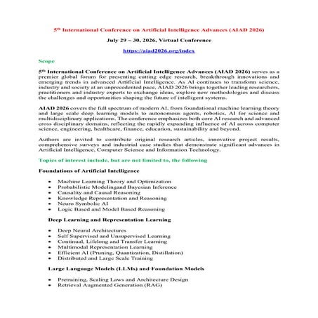 5th International Conference on Artificial Intelligence Advances (AIAD ...