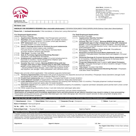 AIA home loan application form