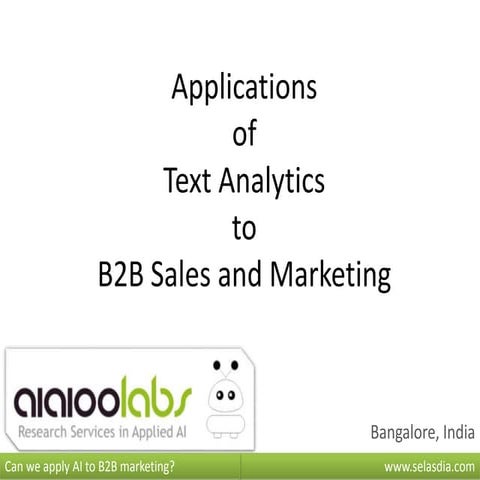Selasdia - applications of text analytics to B2B sales and marketing