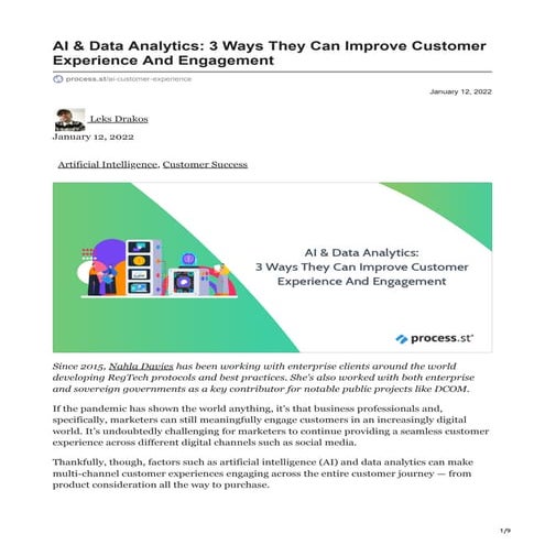 AI & Data Analytics: 3 Ways They Can Improve Customer Experience And Engagement