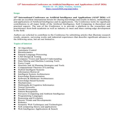Call for Papers - 13th International Conference on Artificial ...