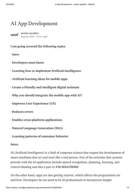 Ai app development   venkat vajradhar - medium