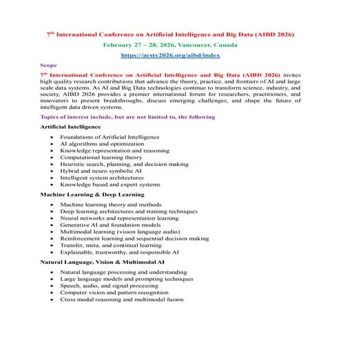 7th International Conference on Artificial Intelligence and Big Data ...