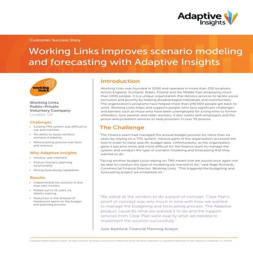 Working Links improves scenario modeling and forecasting with Adaptive Insights