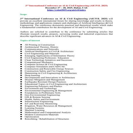 CFP - 3rd International Conference on AI & Civil Engineering (AICiViL 2025)