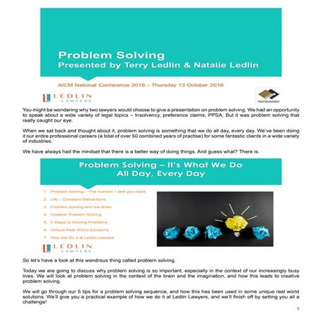 AICM 2016 National Conference - Problem Solving with Ledlin Lawyers
