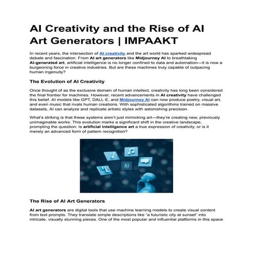 Ai Creativity And The Rise Of Ai Art Generators Impaakt Pdf