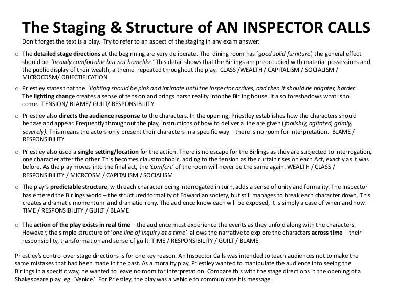 Staging & Structure in An Inspector Calls