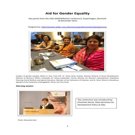 Aid for Gender Equality - UNU WIDER Conference 16 dec 2013