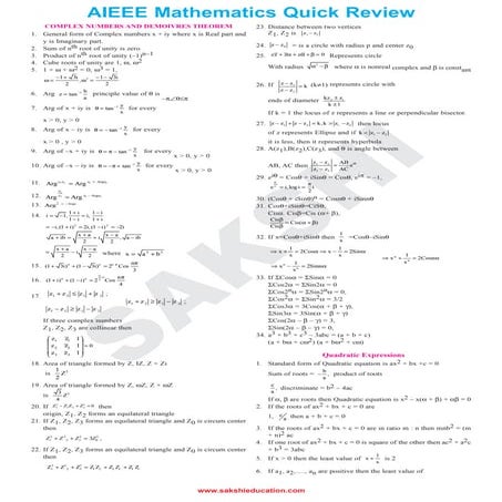 Aieee maths-quick review