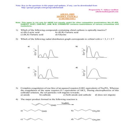 Aieee 2009 Model Paper 1