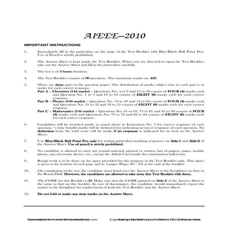 Aieee 2010 Solved paper by Prabhat Gaurav | PDF