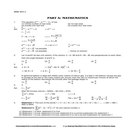 Aieee 2012 Solved Paper by Prabhat Gaurav