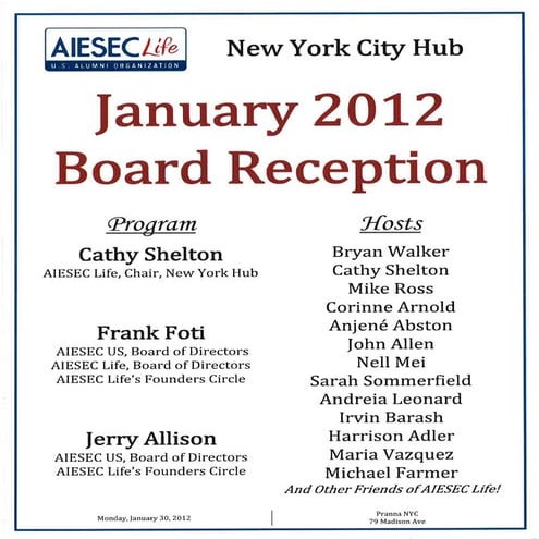 Aiesec board reception program jan 2012