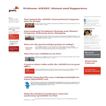 AIESEC Connect Newsletter Oct 2011 for Alumni and Supporters at PwC - part 1