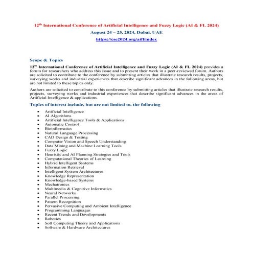 12th International Conference of Artificial Intelligence and Fuzzy Logic (AI ...