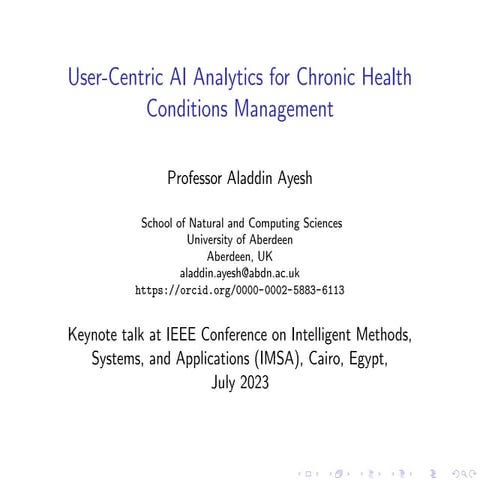 User-Centric AI Analytics for Chronic Health Conditions Management