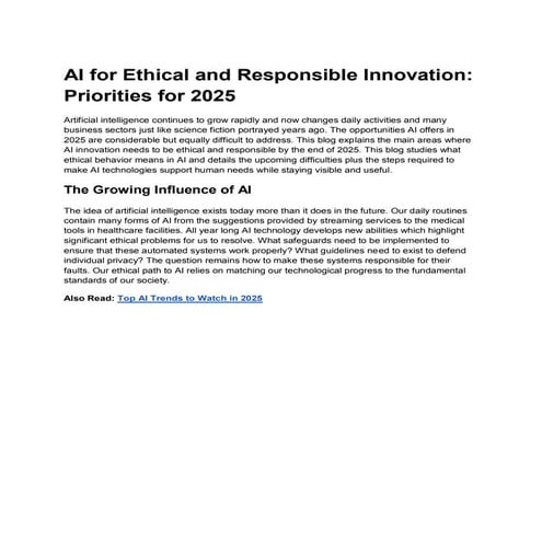 AI for Ethical and Responsible Innovation: Building a Trustworthy Future