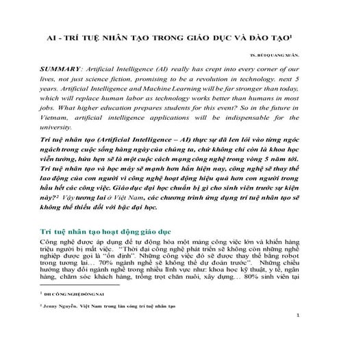 AI - TRÍ TUỆ NHÂN TẠO TRONG GIÁO DỤC VÀ ĐÀO TẠO  TS. BÙI QUANG XUÂN