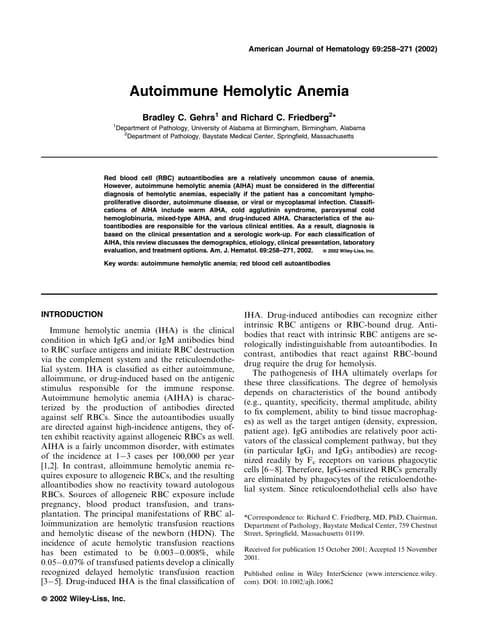 Autoimmune Hemolytic Anemia (AIHA) | PPTX