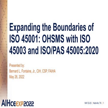 Expanding the Boundaries of ISO 45001 into ISO 45003 and Beyond