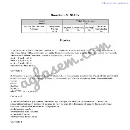 Aiims previous year sample paper set 2