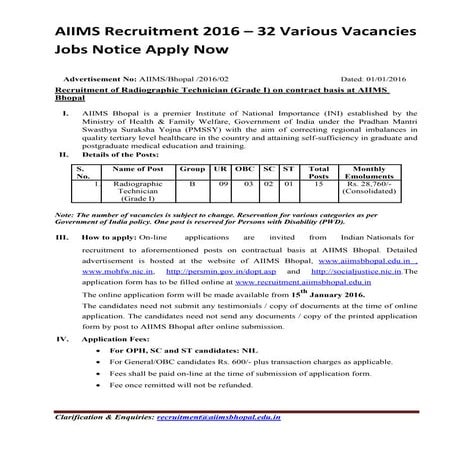 AIIMS Recruitment 2016 – 32 Various Vacancies Jobs Notice Apply Now